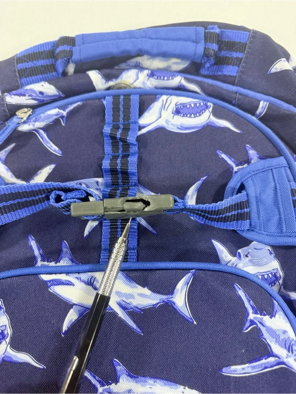 Pottery Barn Kids Mackenzie Backpack Blue Shark Pattern Mid Size